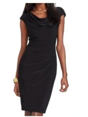 Lauren Ralph Lauren Black Cowl Neck cap sleeve Dress womens Size 14 knit